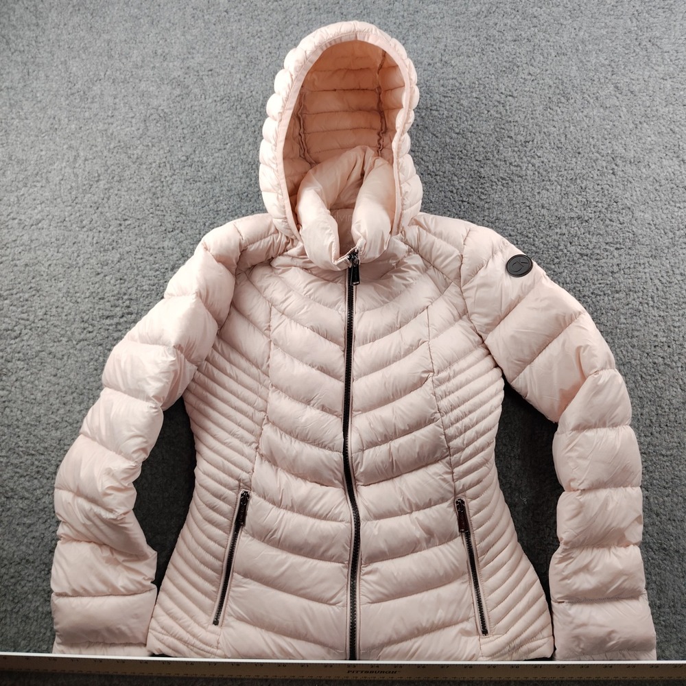 Calvin Klein Womens Packable Down Puffer Jacket Pink Hooded XS Quilted
